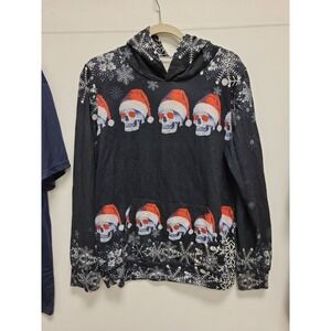 Skull Santa Hat Christmas Hoodie Snowflake Print Holiday Sweatshirt‎